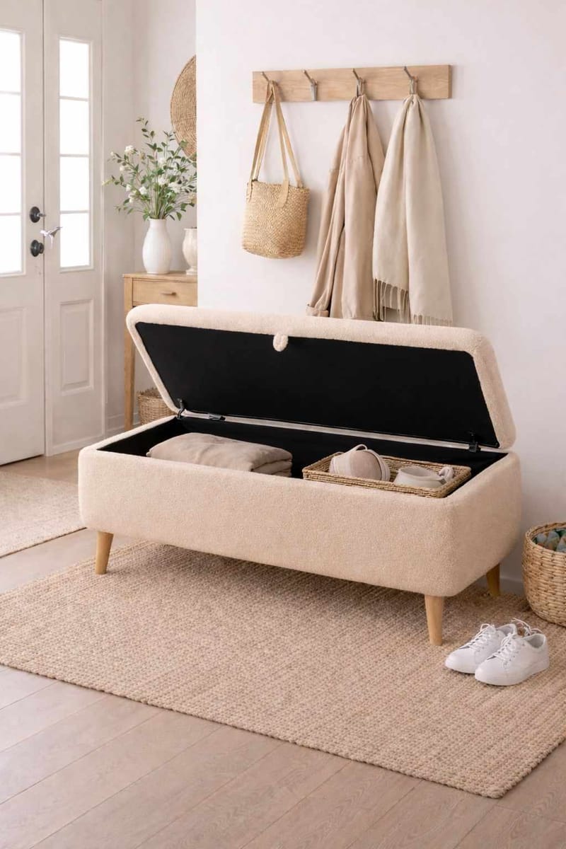 Benk Atelier Del Sofa Rena (90 x 45 x 30 cm) Beige - Beige - Møbler - Stoler & lenestoler - Benk - Entrebenk - Entrebenk med oppbevaring