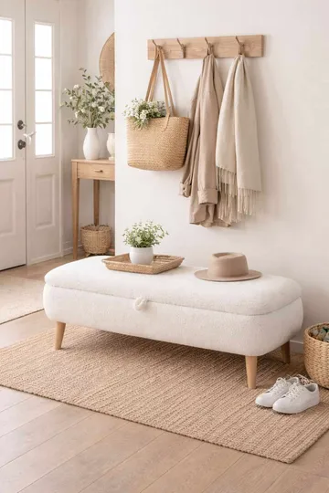 Benk Atelier Del Sofa Rena (90 x 45 x 30 cm) Hvit - Hvit - Møbler - Stoler & lenestoler - Benk - Entrebenk - Entrebenk med oppbevaring