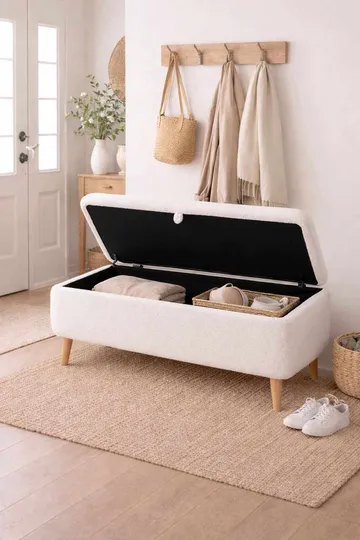 Benk Atelier Del Sofa Rena (90 x 45 x 30 cm) Hvit - Hvit - Møbler - Stoler & lenestoler - Benk - Entrebenk - Entrebenk med oppbevaring