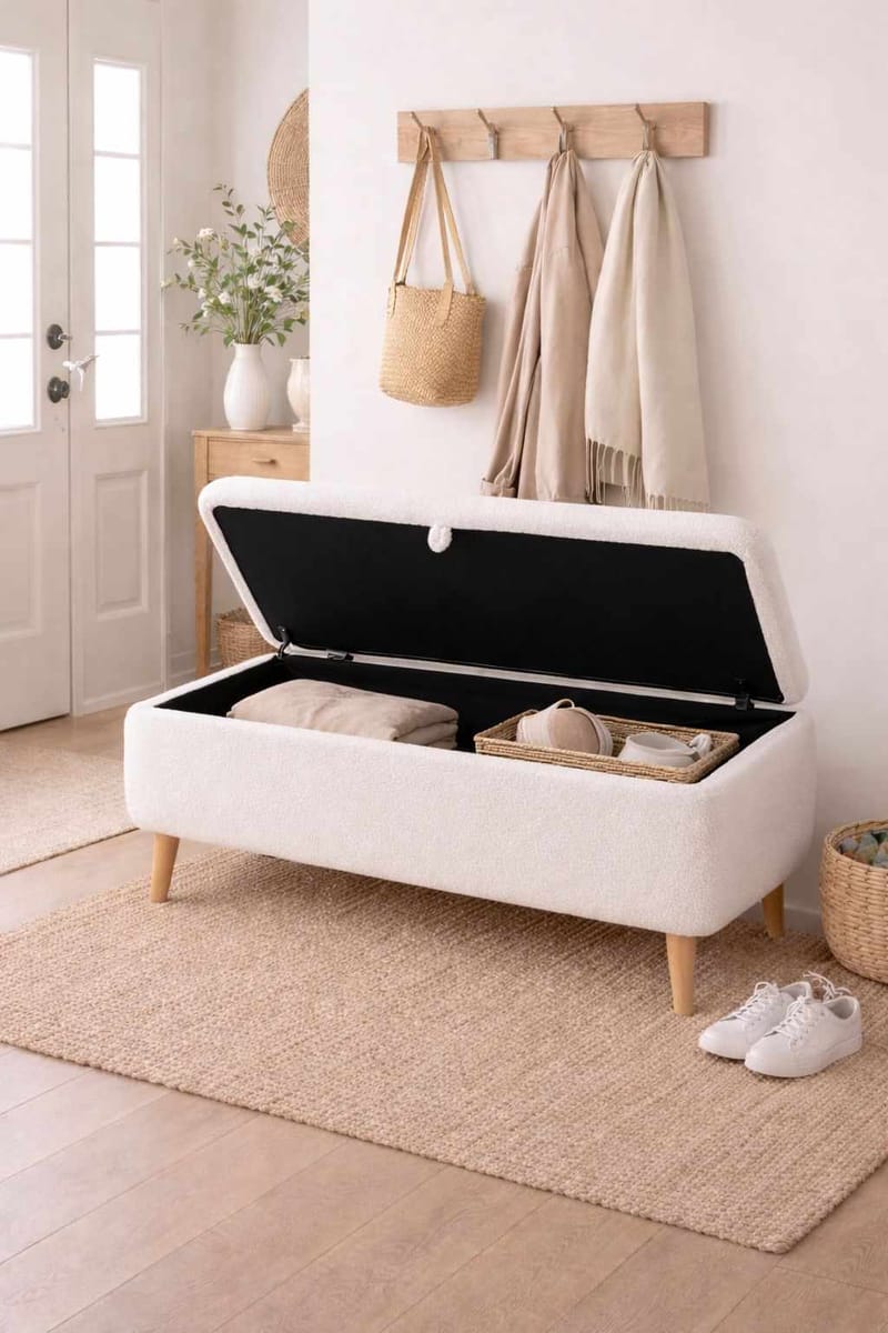 Benk Atelier Del Sofa Rena (90 x 45 x 30 cm) Hvit - Hvit - Møbler - Stoler & lenestoler - Benk - Entrebenk - Entrebenk med oppbevaring