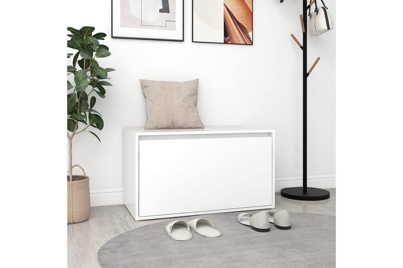 Gangbenk 80x40x45 cm hvit sponplate - Hvit - Møbler - Stoler & lenestoler - Benk - Entrebenk - Entrebenk med oppbevaring