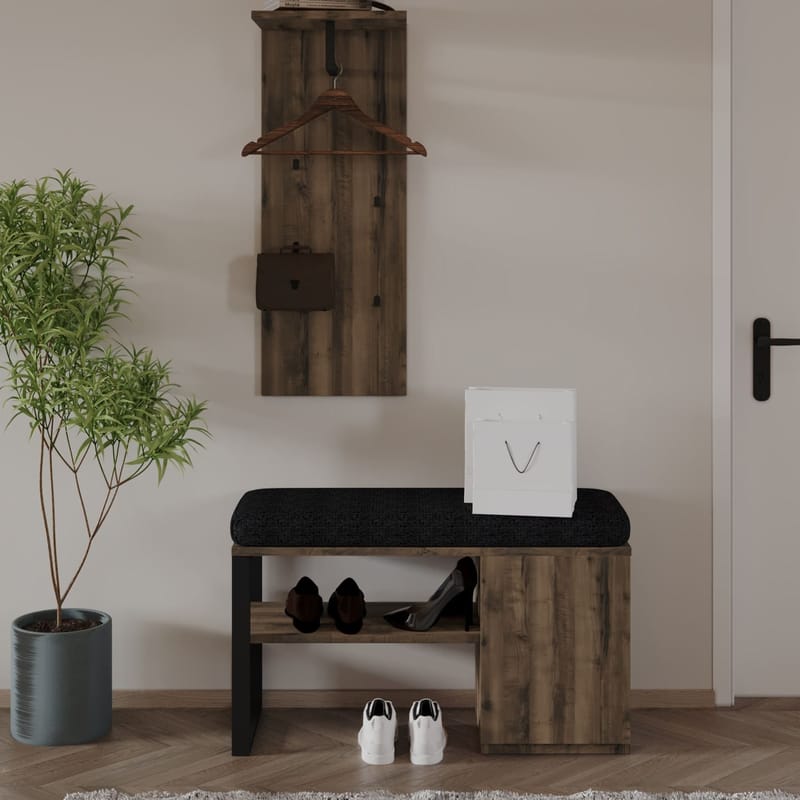 Uniqo Hallstativsett 35x90x35 cm - Antikk valnøtt - Møbler - Stoler & lenestoler - Benk - Entrebenk - Entrebenk med oppbevaring