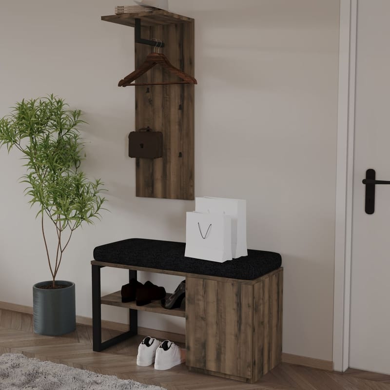 Uniqo Hallstativsett 35x90x35 cm - Antikk valnøtt - Møbler - Stoler & lenestoler - Benk - Entrebenk - Entrebenk med oppbevaring