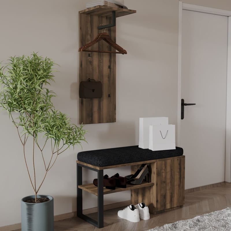 Uniqo Hallstativsett 35x90x35 cm - Antikk valnøtt - Møbler - Stoler & lenestoler - Benk - Entrebenk - Entrebenk med oppbevaring