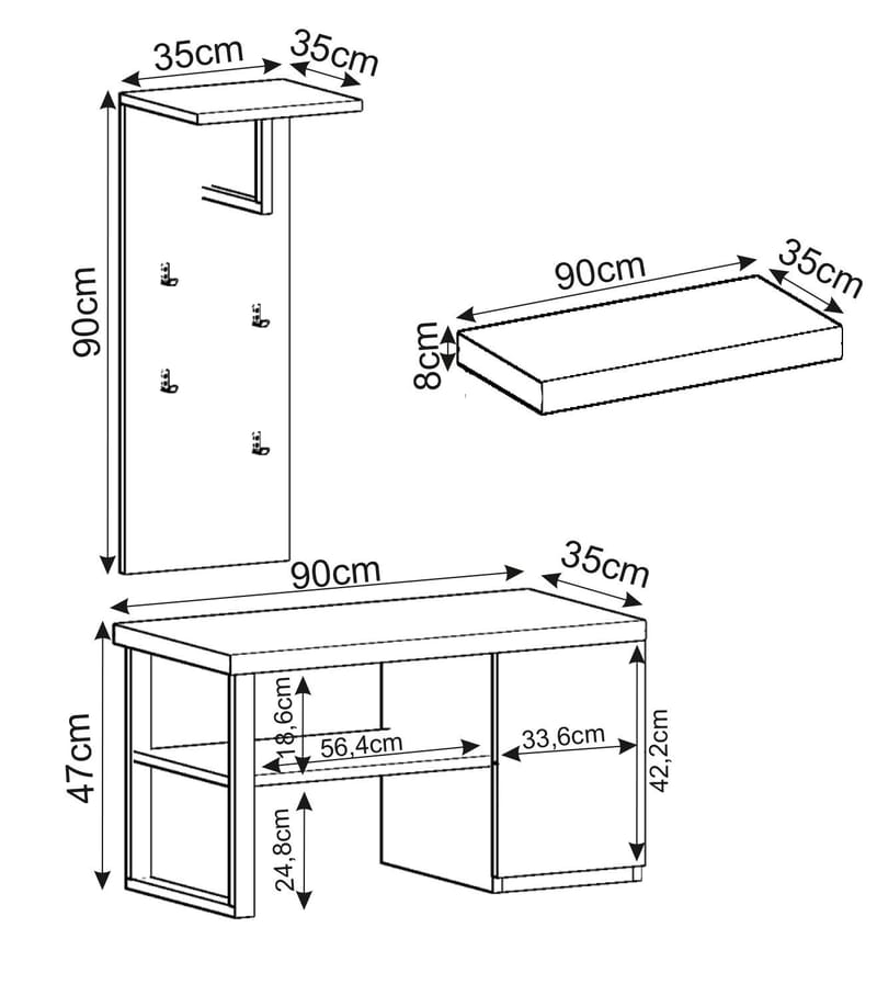 Uniqo Hallstativsett 35x90x35 cm - Antrasitt - Møbler - Stoler & lenestoler - Benk - Entrebenk - Entrebenk med oppbevaring