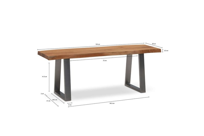 Garderobebenk Wohnling Solid Akasietre 120 cm Treetopp Hall Sølv, rette løpere - Sølv, rette løpere - Møbler - Stoler & lenestoler - Benk - Entrebenk