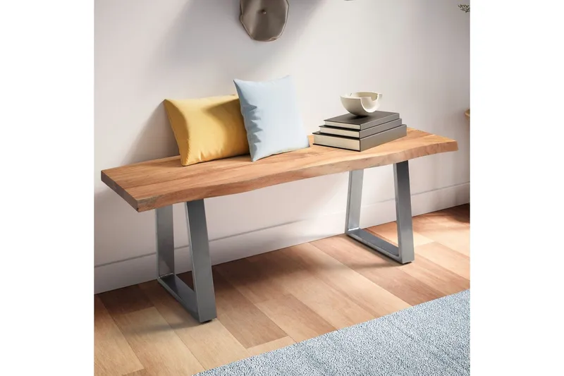 Garderobebenk Wohnling Solid Akasietre 120 cm Treetopp Hall Sølv, rette løpere - Sølv, rette løpere - Møbler - Stoler & lenestoler - Benk - Entrebenk