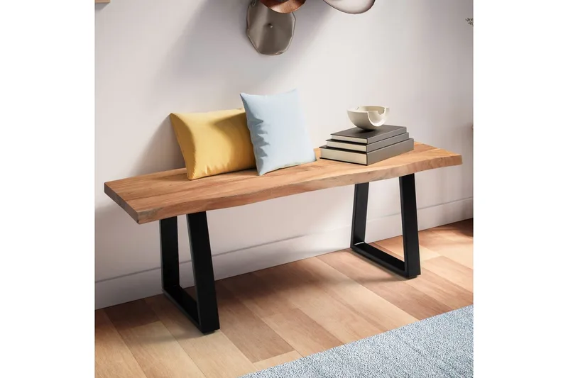 Garderobebenk Wohnling Solid Akasietre 120 cm Treetopp Hall Svart, Rett Løpere - Svart, Rett Løpere - Møbler - Stoler & lenestoler - Benk - Entrebenk