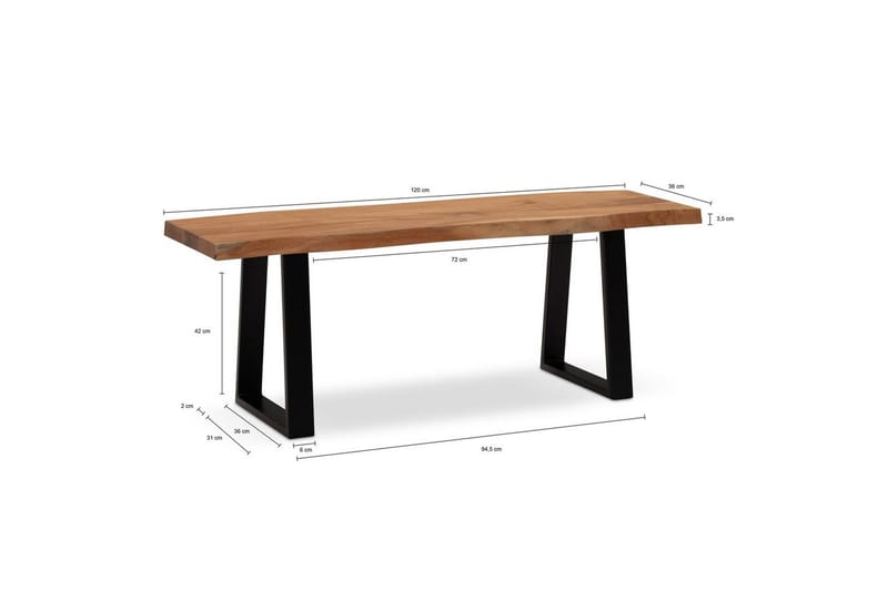 Garderobebenk Wohnling Solid Akasietre 120 cm Treetopp Hall Svart, Rett Løpere - Svart, Rett Løpere - Møbler - Stoler & lenestoler - Benk - Entrebenk