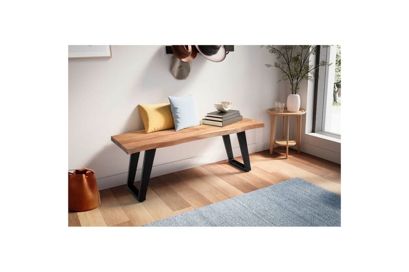 Garderobebenk Wohnling Solid Akasietre 120 cm Treetopp Hall Svart, vinklet løper - Svart, vinklet løper - Møbler - Stoler & lenestoler - Benk - Entrebenk
