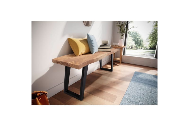 Garderobebenk Wohnling Solid Akasietre 120 cm Treetopp Hall Svart, vinklet løper - Svart, vinklet løper - Møbler - Stoler & lenestoler - Benk - Entrebenk