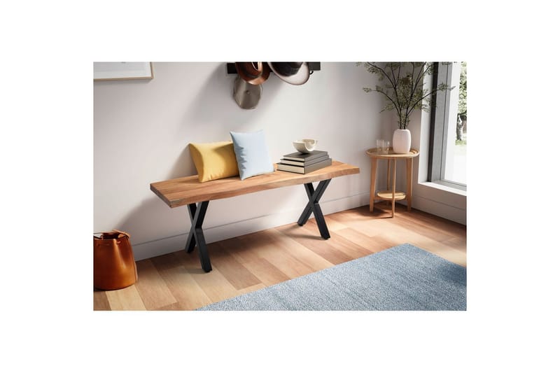 Garderobebenk Wohnling Solid Akasietre 120 cm Treetopp Hall Svart, X-ramme - Svart, X-ramme - Møbler - Stoler & lenestoler - Benk - Entrebenk