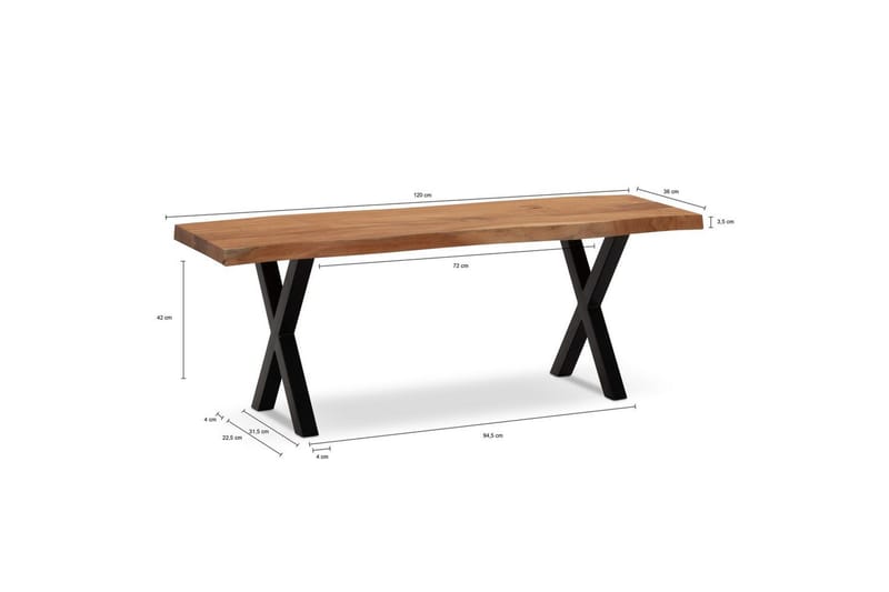 Garderobebenk Wohnling Solid Akasietre 120 cm Treetopp Hall Svart, X-ramme - Svart, X-ramme - Møbler - Stoler & lenestoler - Benk - Entrebenk