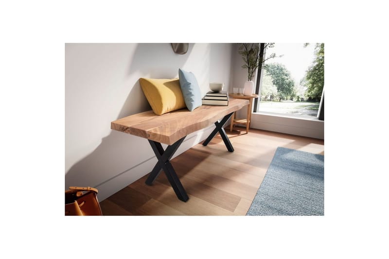 Garderobebenk Wohnling Solid Akasietre 120 cm Treetopp Hall Svart, X-ramme - Svart, X-ramme - Møbler - Stoler & lenestoler - Benk - Entrebenk