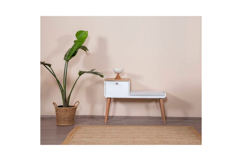 Benk Hvit / Eik - Hvit - Møbler - Stoler & lenestoler - Krakk