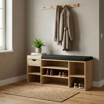 Morira skobenk 100 cm - natureik/svart - Møbler - Stoler & lenestoler - Benk - Skohylle med benk