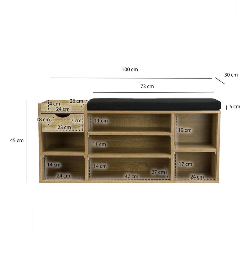Morira skobenk 100 cm - natureik/svart - Møbler - Stoler & lenestoler - Benk - Skohylle med benk