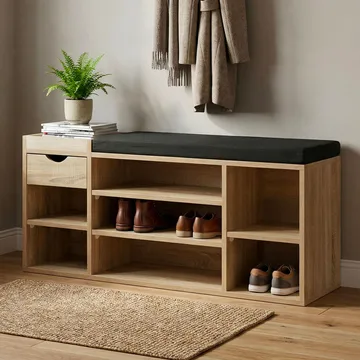 Morira skobenk 100 cm - natureik/svart - Møbler - Stoler & lenestoler - Benk - Skohylle med benk