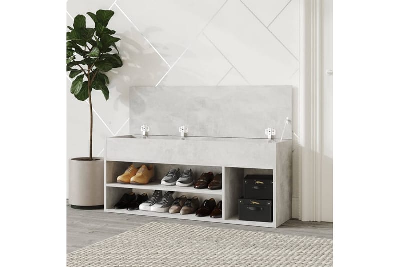 Skobenk betonggrå 105x30x45 cm sponplater - Grå - Møbler - Stoler & lenestoler - Benk - Skohylle med benk