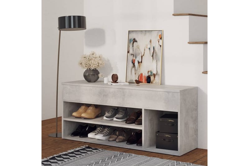 Skobenk betonggrå 105x30x45 cm sponplater - Grå - Møbler - Stoler & lenestoler - Benk - Skohylle med benk