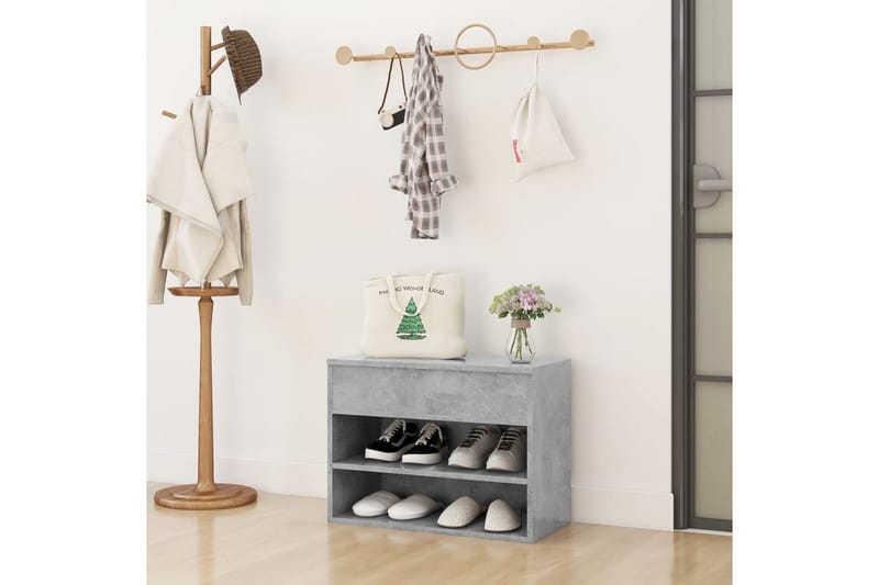Skobenk betonggrå 60x30x45 cm sponplater - Grå - Møbler - Stoler & lenestoler - Benk - Skohylle med benk