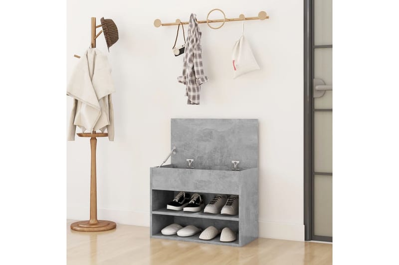 Skobenk betonggrå 60x30x45 cm sponplater - Grå - Møbler - Stoler & lenestoler - Benk - Skohylle med benk
