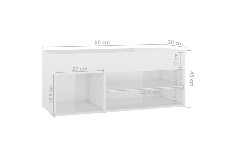 Skobenk høyglans hvit 80x30x45 cm sponplater - Hvit - Møbler - Stoler & lenestoler - Benk - Skohylle med benk