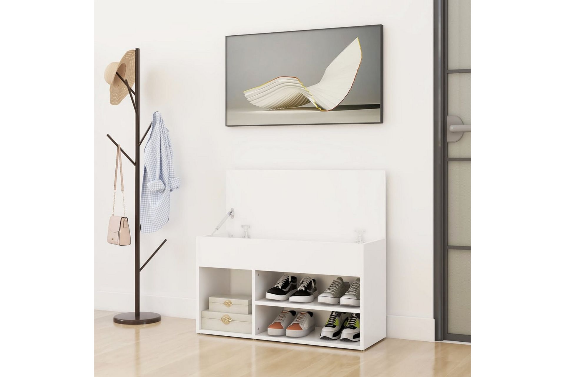 Skobenk hvit 80x30x45 cm sponplater - Hvit - Møbler - Stoler & lenestoler - Benk - Skohylle med benk