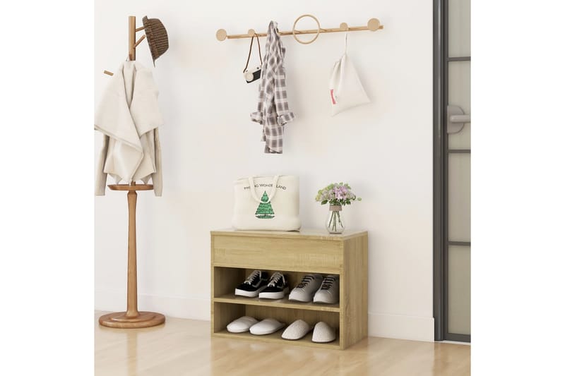Skobenk sonoma eik 60x30x45 cm sponplater - Brun - Møbler - Stoler & lenestoler - Benk - Skohylle med benk