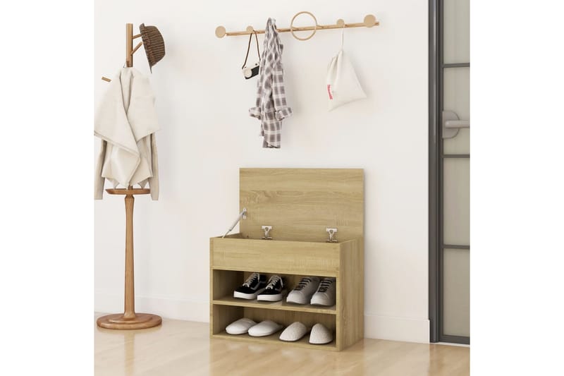Skobenk sonoma eik 60x30x45 cm sponplater - Brun - Møbler - Stoler & lenestoler - Benk - Skohylle med benk