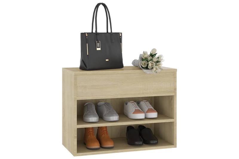 Skobenk sonoma eik 60x30x45 cm sponplater - Brun - Møbler - Stoler & lenestoler - Benk - Skohylle med benk
