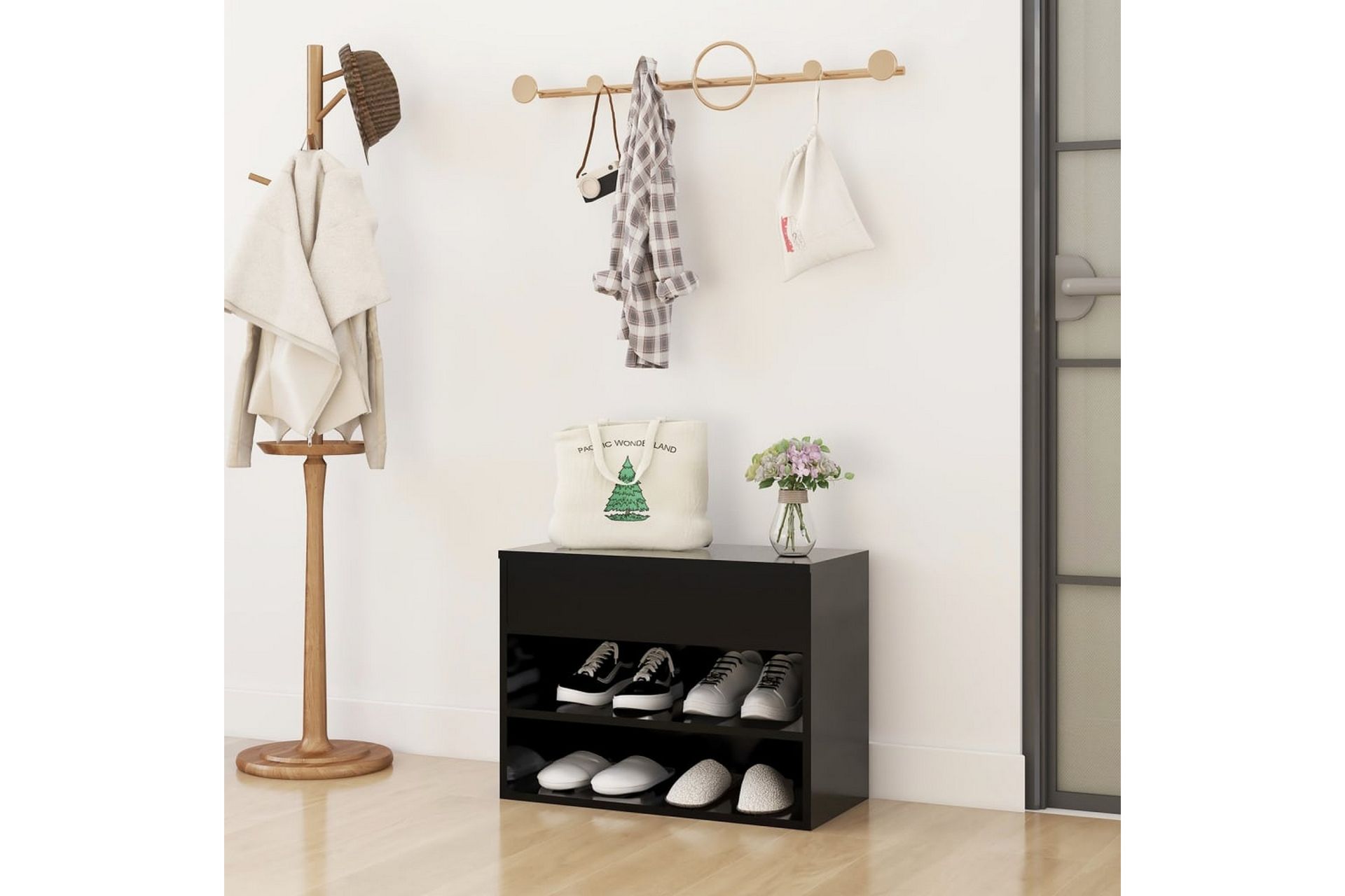 Skobenk svart 60x30x45 cm sponplater - Svart - Møbler - Stoler & lenestoler - Benk - Skohylle med benk