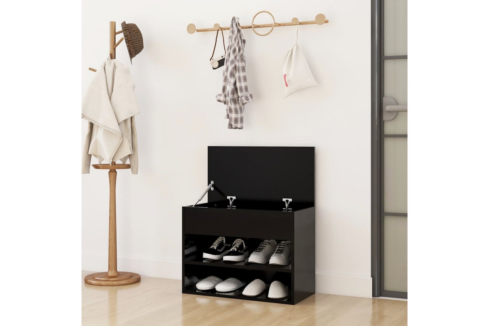 Skobenk svart 60x30x45 cm sponplater - Svart - Møbler - Stoler & lenestoler - Benk - Skohylle med benk