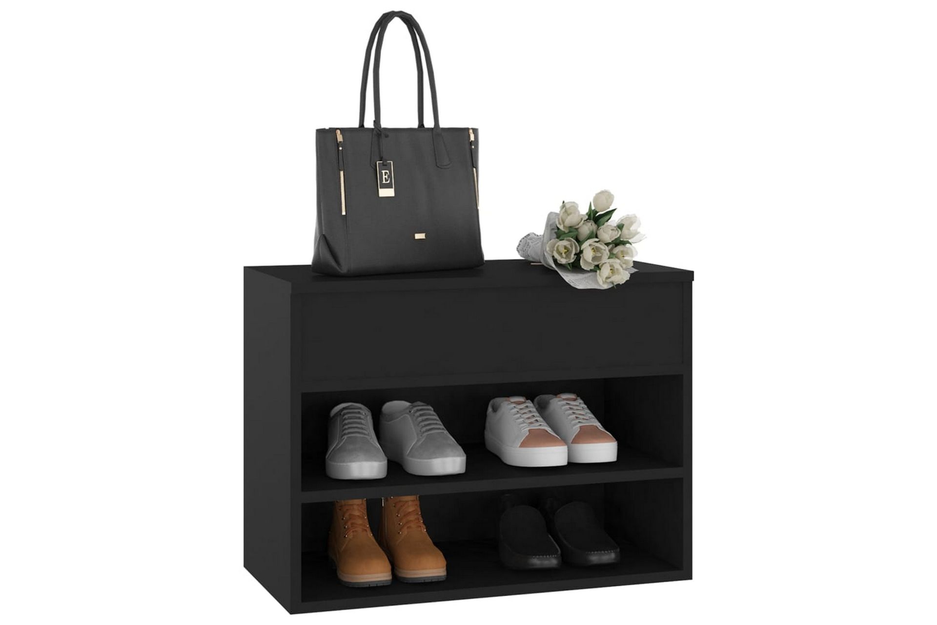 Skobenk svart 60x30x45 cm sponplater - Svart - Møbler - Stoler & lenestoler - Benk - Skohylle med benk