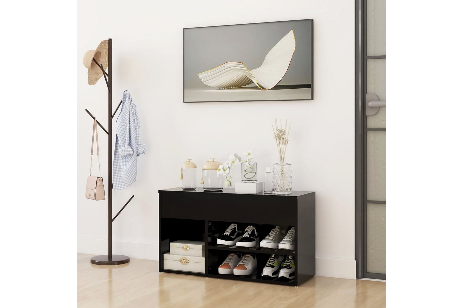 Skobenk svart 80x30x45 cm sponplater - Svart - Møbler - Stoler & lenestoler - Benk - Skohylle med benk