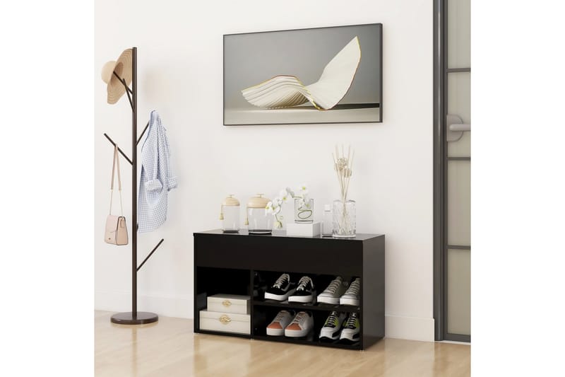 Skobenk svart 80x30x45 cm sponplater - Svart - Møbler - Stoler & lenestoler - Benk - Skohylle med benk