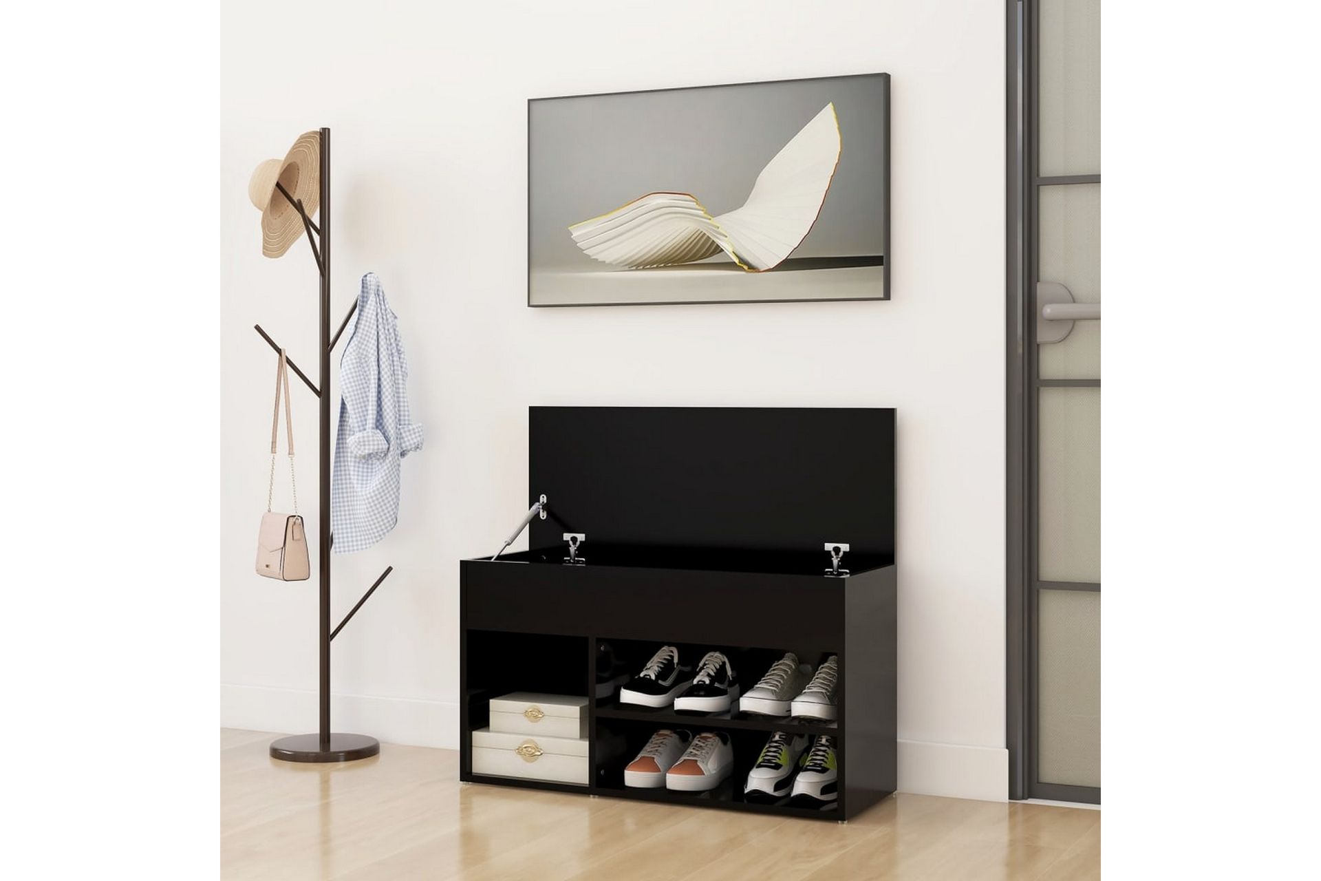 Skobenk svart 80x30x45 cm sponplater - Svart - Møbler - Stoler & lenestoler - Benk - Skohylle med benk