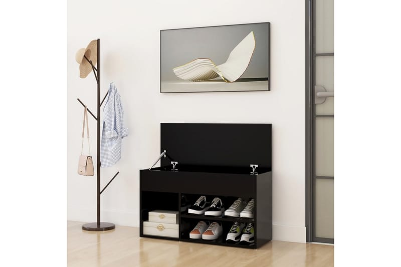 Skobenk svart 80x30x45 cm sponplater - Svart - Møbler - Stoler & lenestoler - Benk - Skohylle med benk