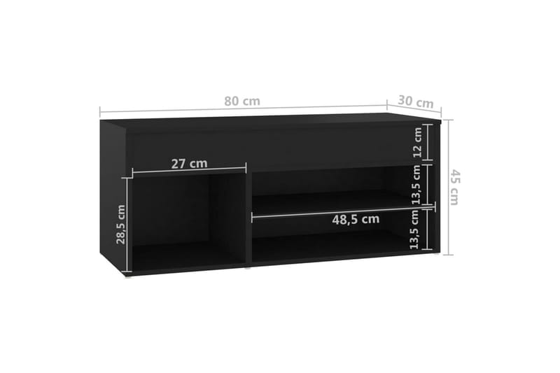 Skobenk svart 80x30x45 cm sponplater - Svart - Gangoppbevaring - Skohylle med benk