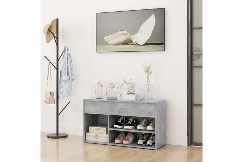 Skobenk betonggrå 80x30x45 cm sponplater - Grå - Møbler - Stoler & lenestoler - Benk - Skohylle med benk