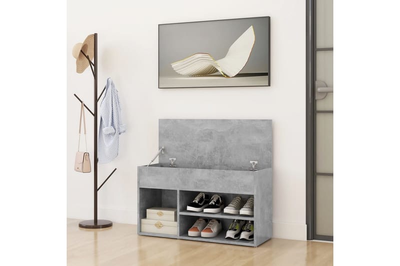 Skobenk betonggrå 80x30x45 cm sponplater - Grå - Møbler - Stoler & lenestoler - Benk - Skohylle med benk