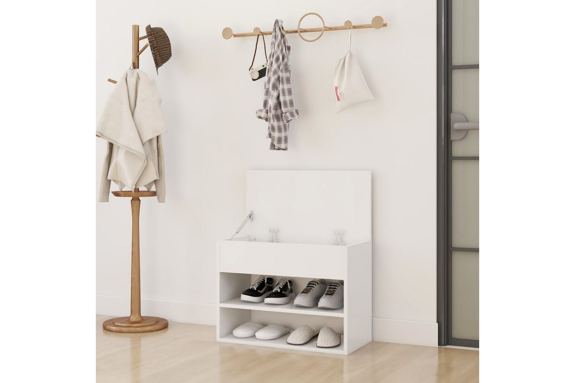 Skobenk hvit 60x30x45 cm sponplater - Hvit - Møbler - Stoler & lenestoler - Benk - Skohylle med benk