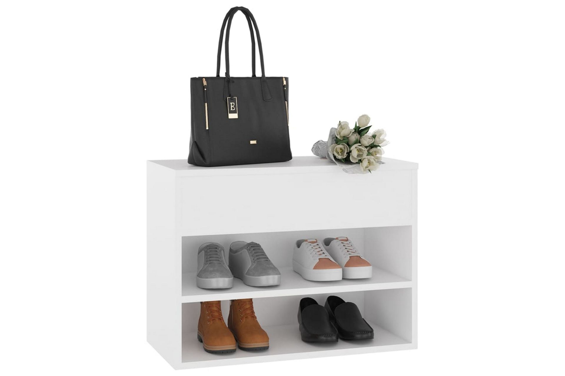 Skobenk hvit 60x30x45 cm sponplater - Hvit - Møbler - Stoler & lenestoler - Benk - Skohylle med benk
