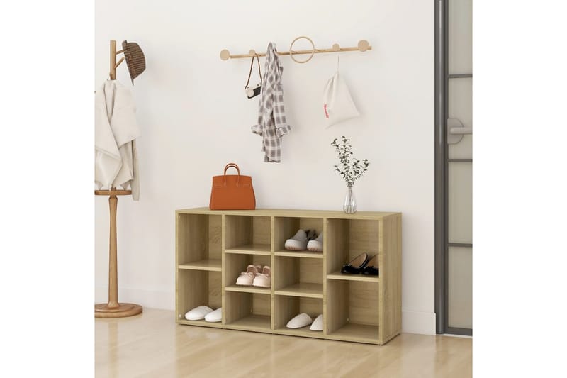 Skobenk sonoma eik 103x30x54,5 cm sponplater - Brun - Møbler - Stoler & lenestoler - Benk - Skohylle med benk
