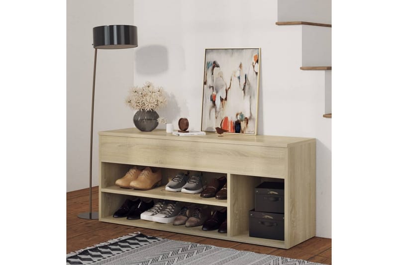 Skobenk sonoma eik 105x30x45 cm sponplater - Brun - Møbler - Stoler & lenestoler - Benk - Skohylle med benk