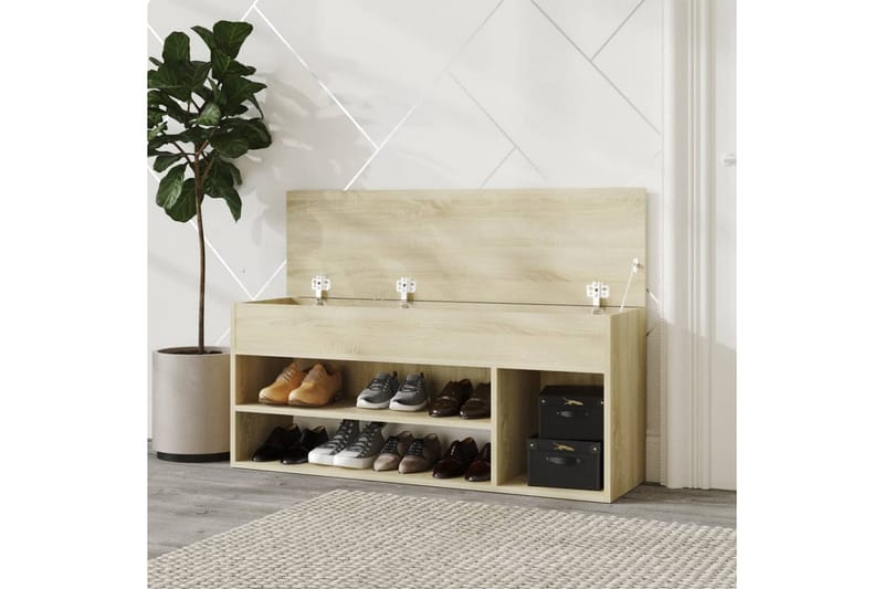 Skobenk sonoma eik 105x30x45 cm sponplater - Brun - Møbler - Stoler & lenestoler - Benk - Skohylle med benk