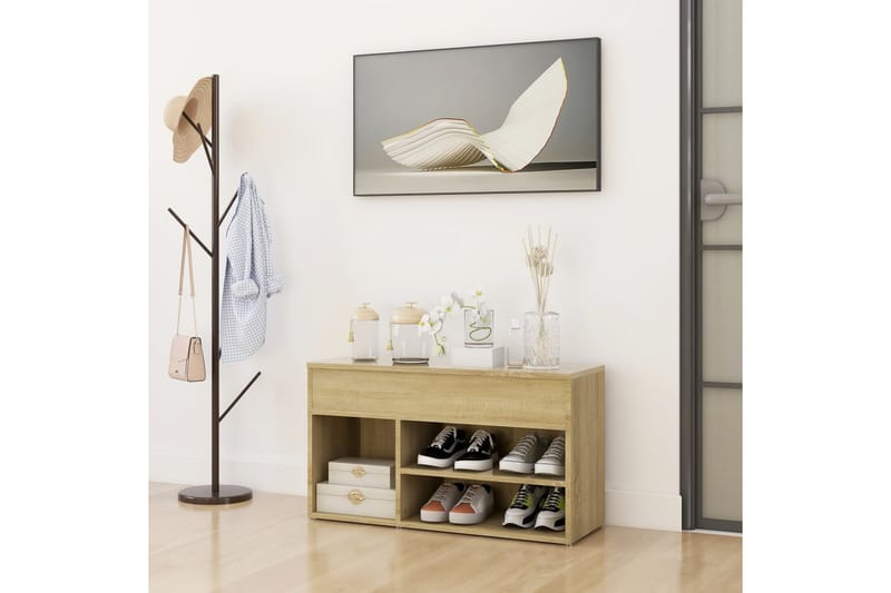 Skobenk sonoma eik 80x30x45 cm sponplater - Brun - Møbler - Stoler & lenestoler - Benk - Skohylle med benk