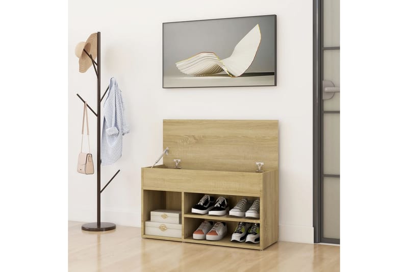 Skobenk sonoma eik 80x30x45 cm sponplater - Brun - Møbler - Stoler & lenestoler - Benk - Skohylle med benk