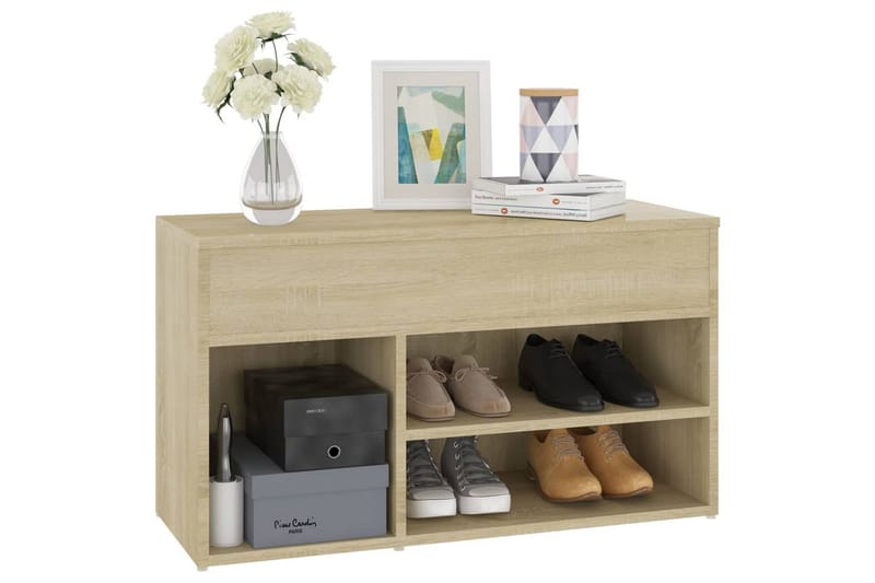Skobenk sonoma eik 80x30x45 cm sponplater - Brun - Møbler - Stoler & lenestoler - Benk - Skohylle med benk