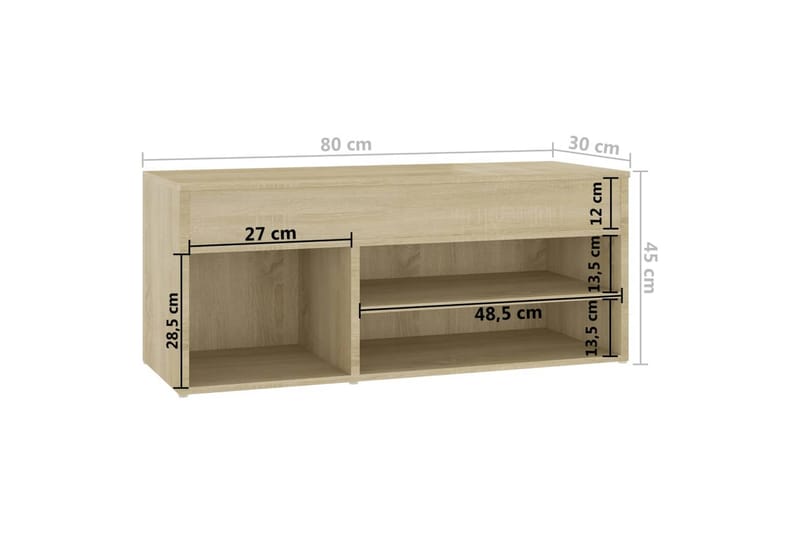 Skobenk sonoma eik 80x30x45 cm sponplater - Brun - Gangoppbevaring - Skohylle med benk